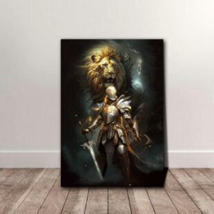 Stunning Woman Warrior and Lion Canvas Poster Wall Art